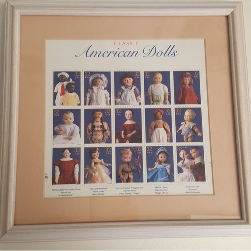 Classic American Dolls Collectible Postage Stamp 32 Cent Sheet Framed